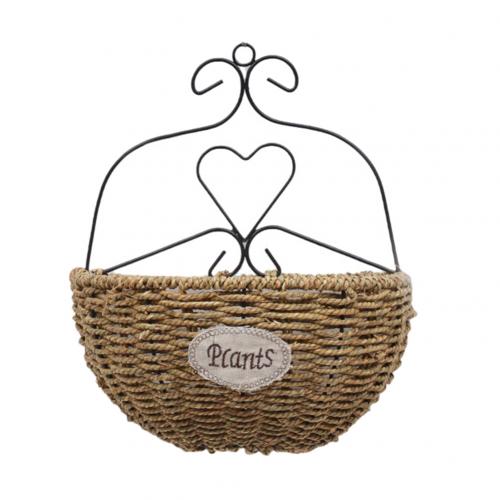 Cestas colgantes de paja para el hogar y el jardín, cesta de almacenamiento con colgador de flores para plantas, maceta colgante de pared: Default Title