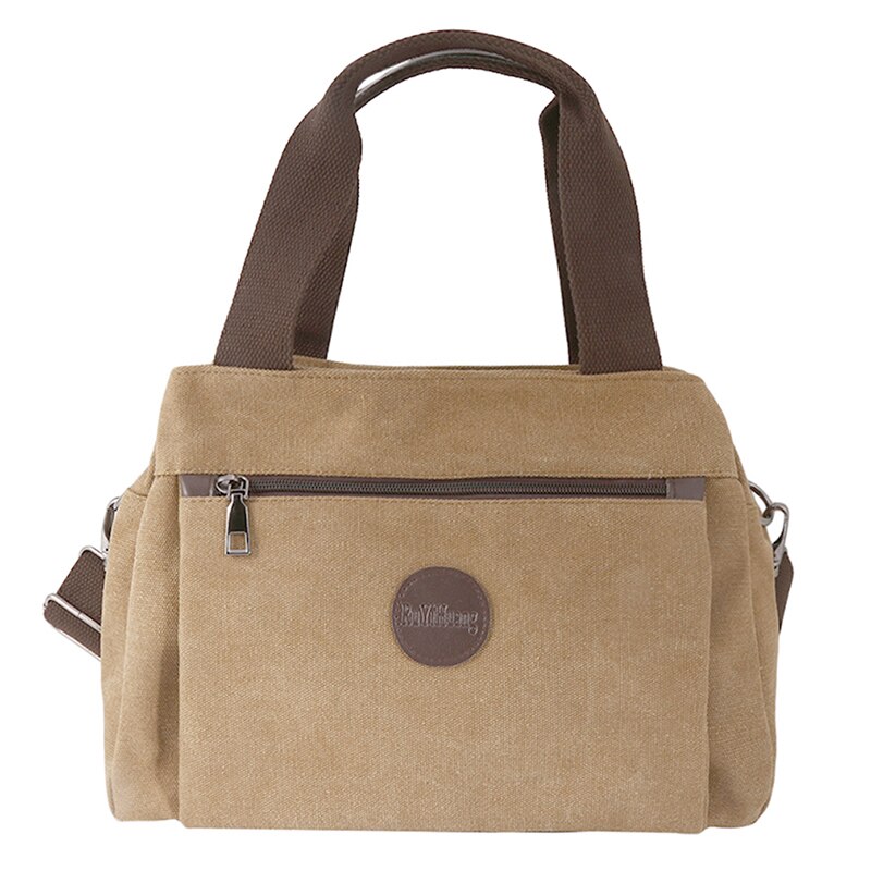 Bolso de mano Vintage para mujer, bandolera informal Lisa para niña, bolsos de lona para mujer, bolsos de un solo hombro, bolsos multibolsillos para mujer: Khaki