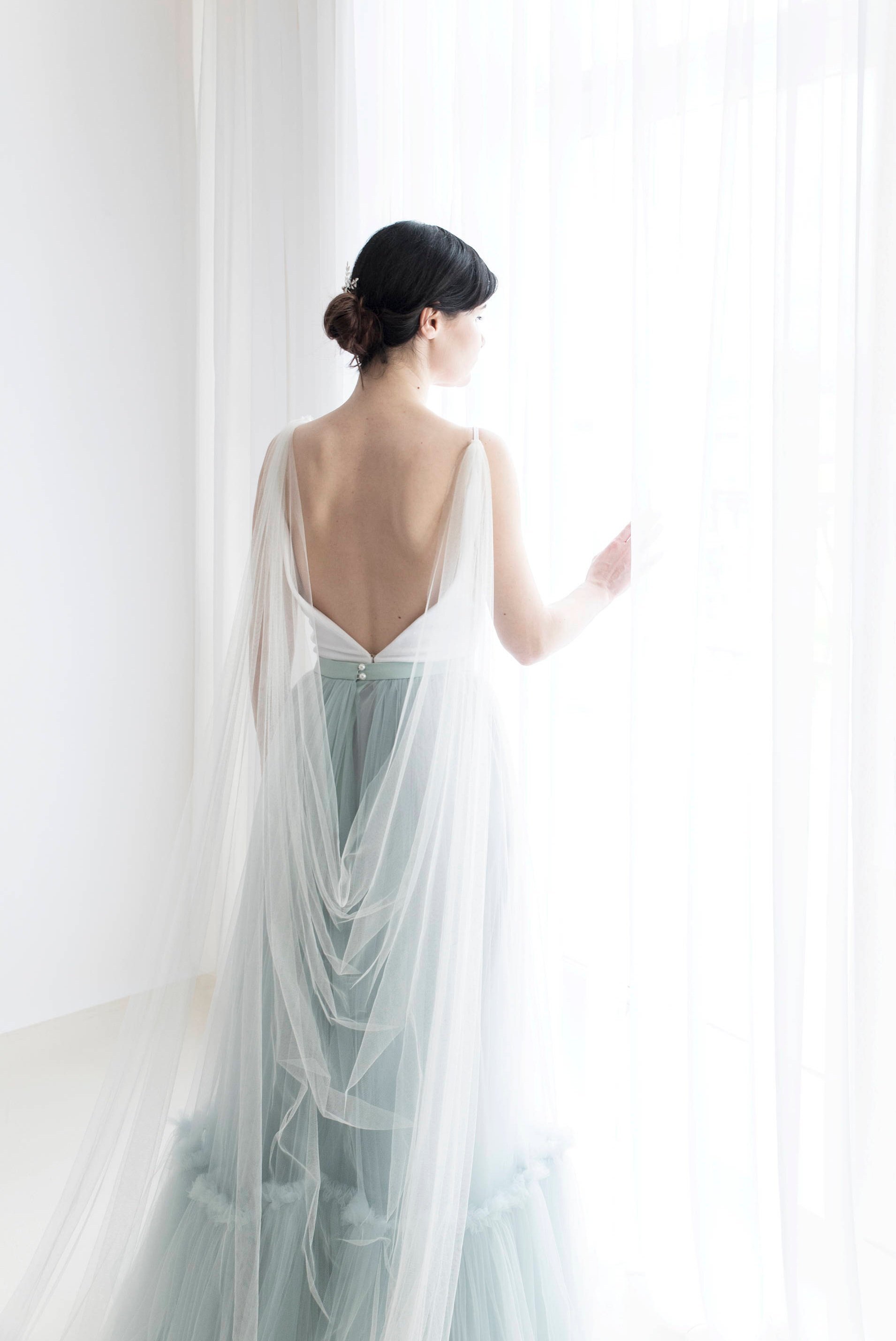 Plain Wedding Cape Sluier Bridal Schouder Sluier In Wit/Ivoor/Zwart/Champagne