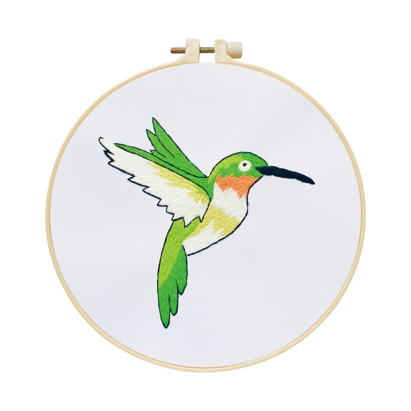Blue Sparrow Embroidery Kit DIY Needlework Hummingbird Pattern Needlecraft for Beginner Cross Stitch(With Hoop): C