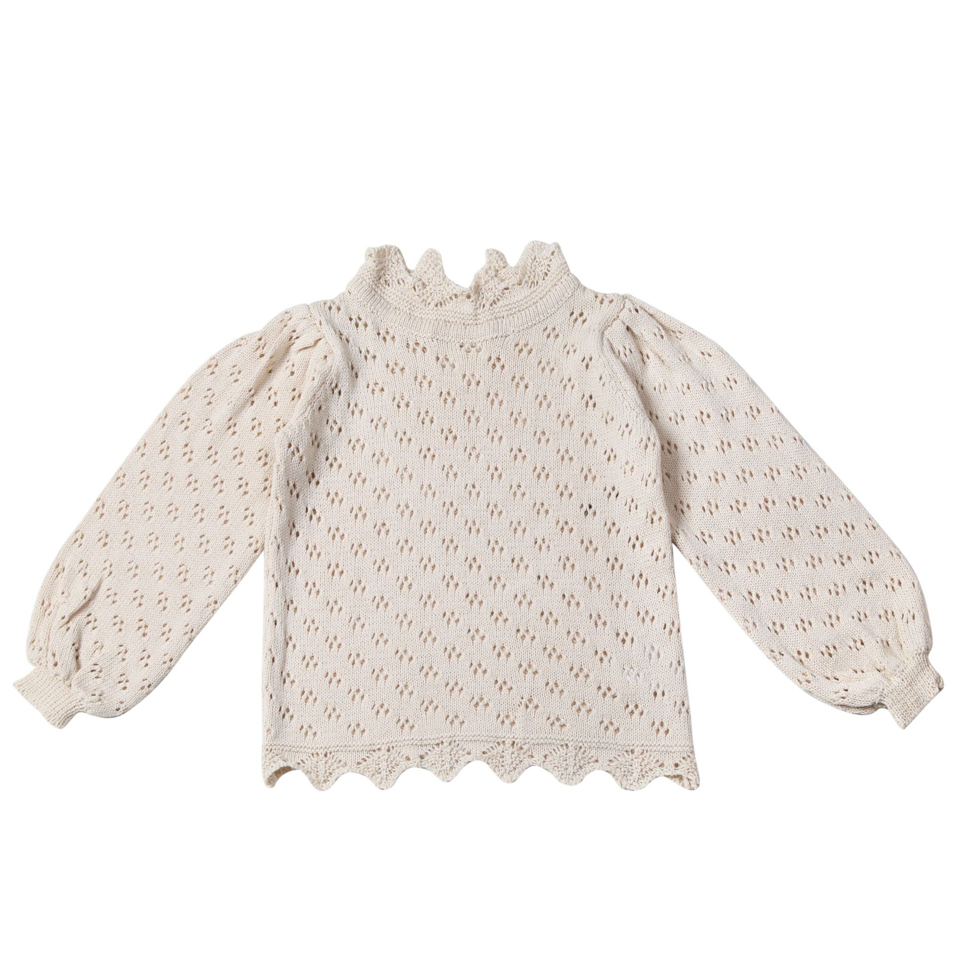 Prinzessinnen-strickpullover mit spitze, rüschenkragen, langen puffärmeln, durchbrochenem oberteil für freundlicher, Baby-mädchen-kleidung, kinderoberbekleidung