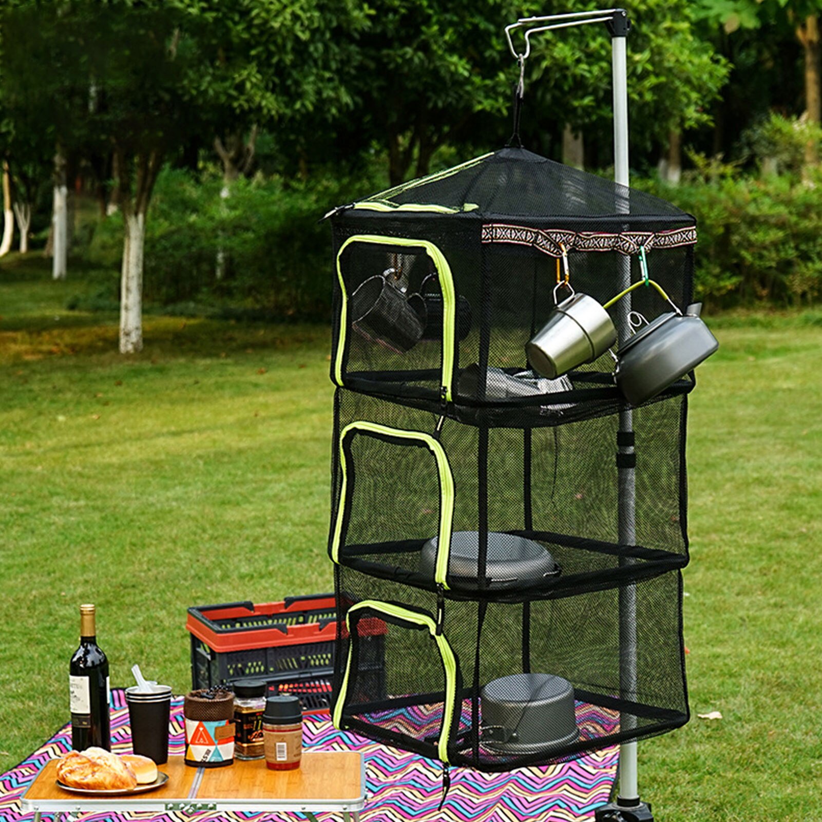 Pliable 4 couches suspendus séchage Net pêche étendoir avec fermetures à glissière séchoir maille poisson légumes fruits herbe suspendus Net sec Cage