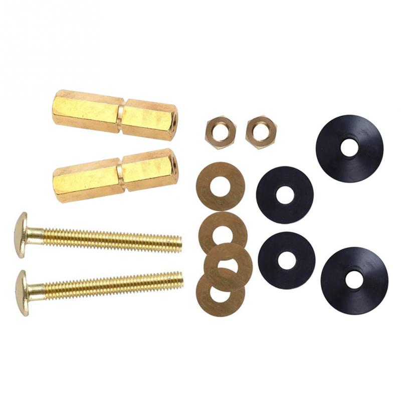 2pcs Toilet Tank To Bowl Bolt Kit Double Gaskets Solid Brass Heavy Duty Bathroom Extra Long Nuts Home For Fastening Repair