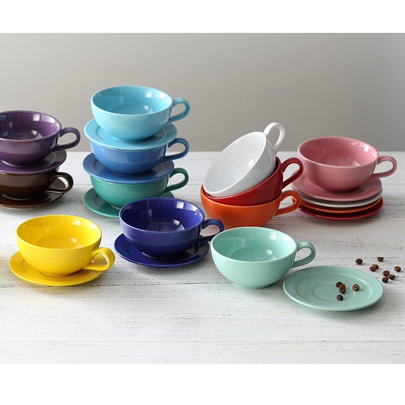 250ML Ceramic Coffee Mug With Saucer Colourful Vintage Coffee Cup Set Cappuccino Cups Mocha Tea Milk Drinking Utensils