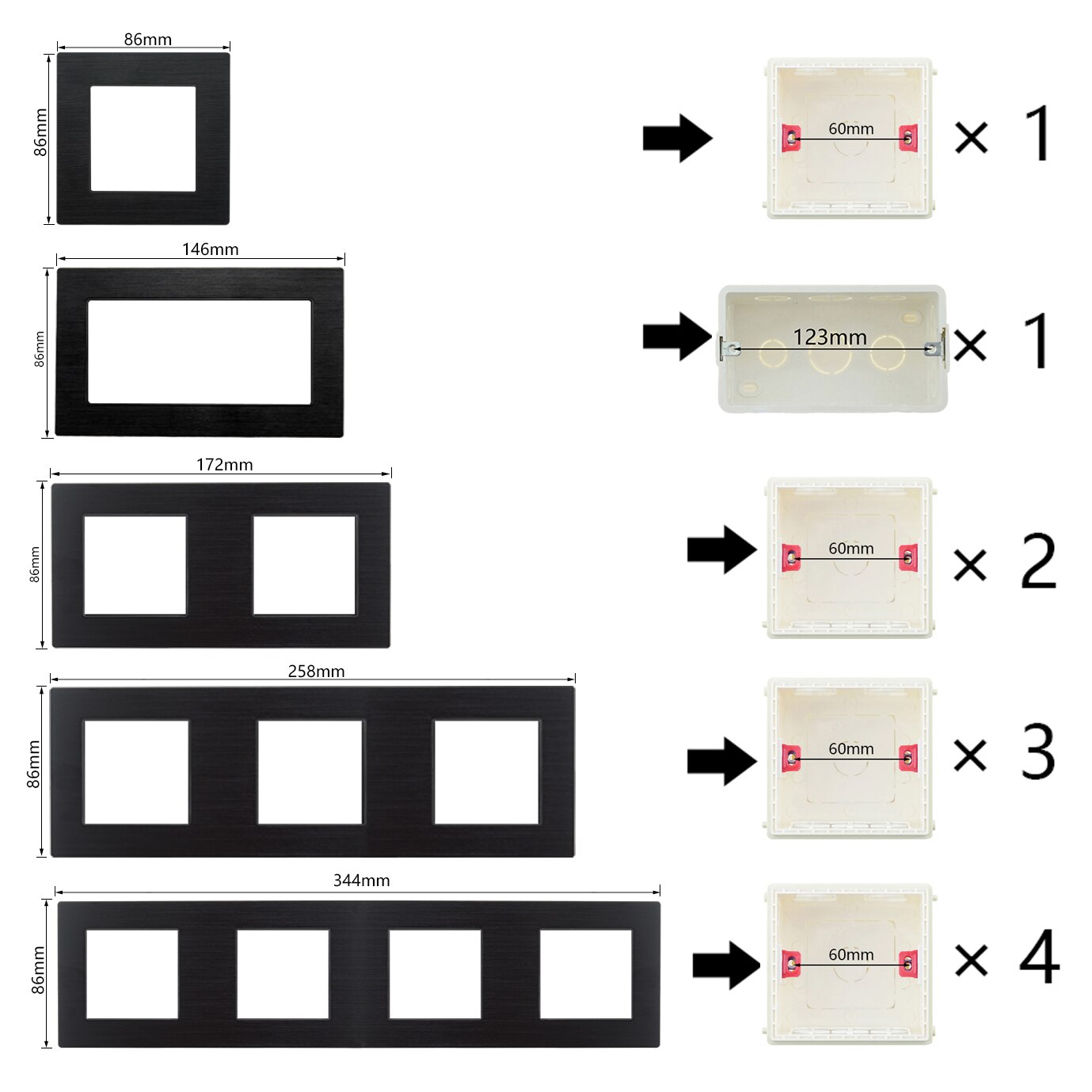 French Power Socket AC110V-250V Standard Plug Wall Socket Single/Double/Triple/Quadruple Socket Black Brushed Aluminum Panel