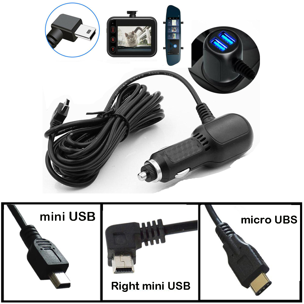 3 arten DVR Ladekabel Dash Cam Auto Ladegerät Mini USB Kabel Micro USB Netzkabel Versorgung 12-24 V Auto Ladegerät Für DVR Kamera GPS