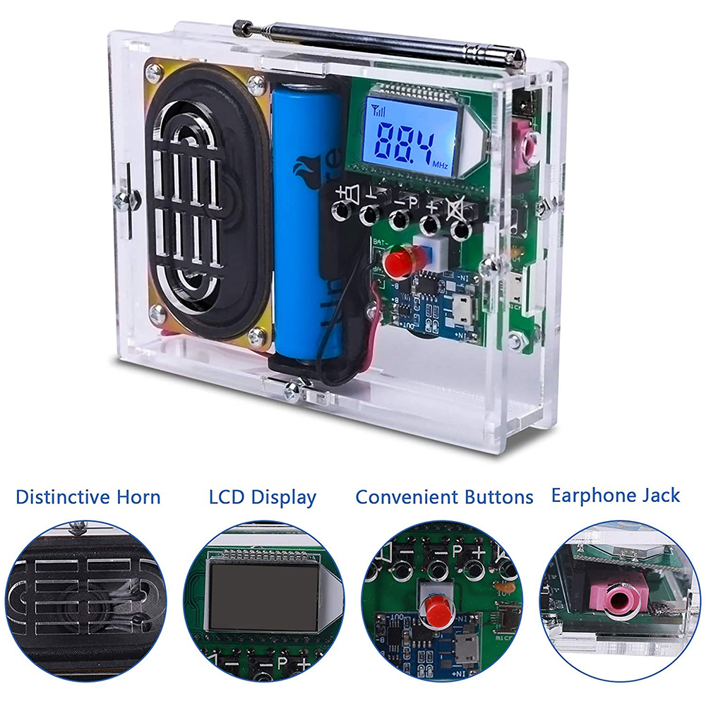 Kit electrónico DIY, módulo receptor de Radio FM, 76-108MHz, Kit de altavoz de Radio DIY, modificación de frecuencia, pantalla LCD, práctica de soldadura