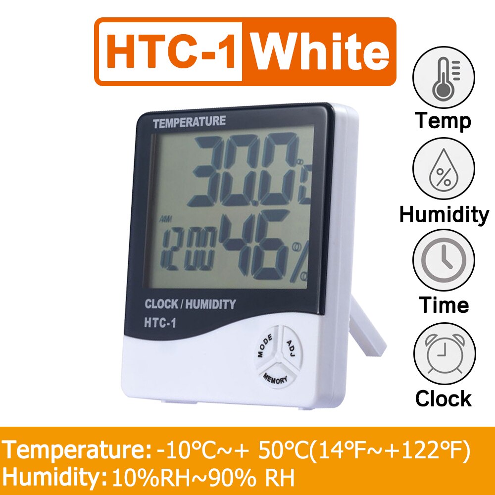 Mini Digital LCD Temperature and Humidity Meter Indoor Outdoor Electronic Thermometer Hygrometer Humidity Gauge Weather Clock: HTC-1