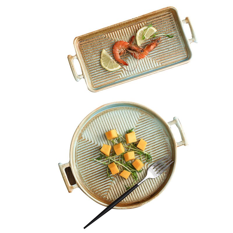 Nordic Keramische Voedsel Schotel Plaat Huishoudelijke Aardewerk Onregelmatige Schotel Salade Schotel Servies Binaural Vierkante Steak Plaat Hotel Vis