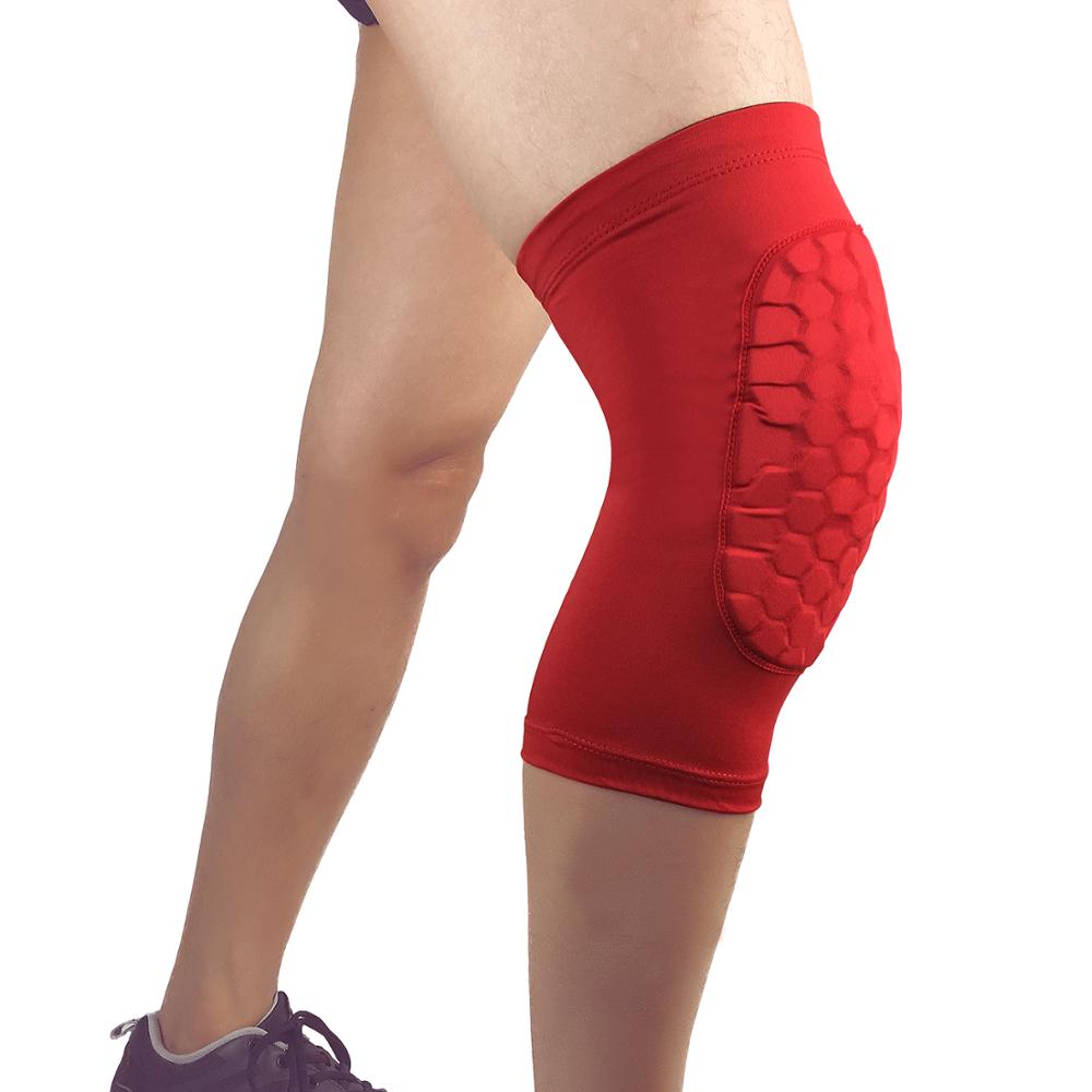Basketbal sport kniebeschermers honingraat sportveiligheid volleybal kniebeschermers compressiekousen kniebandages brace bescherming voetbal 1pc: Rood / Ik
