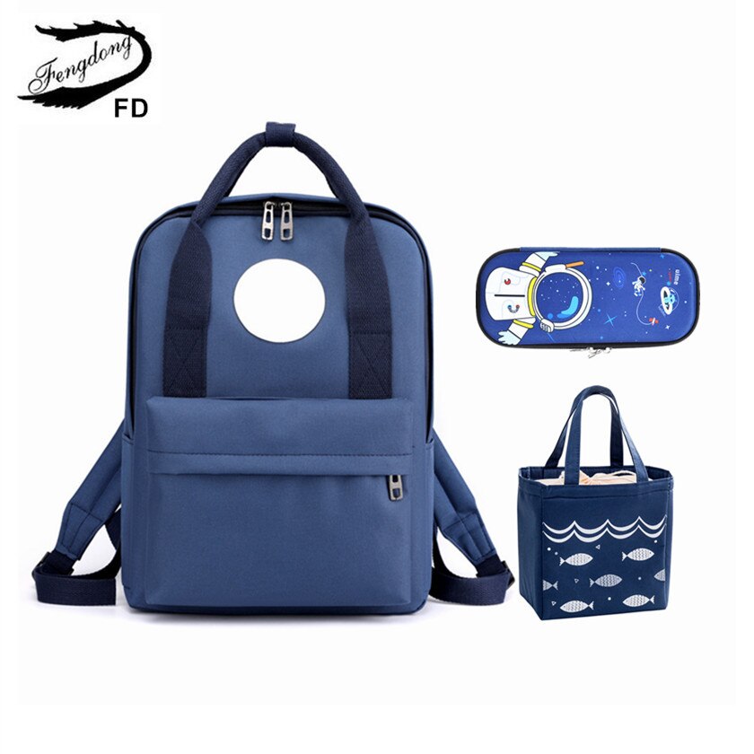 Fengdong 3 Stks/set Elementaire Schooltassen Voor Jongens Pen Etui Voedsel Zak Set Meisjes Lichtgewicht School Rugzak Student