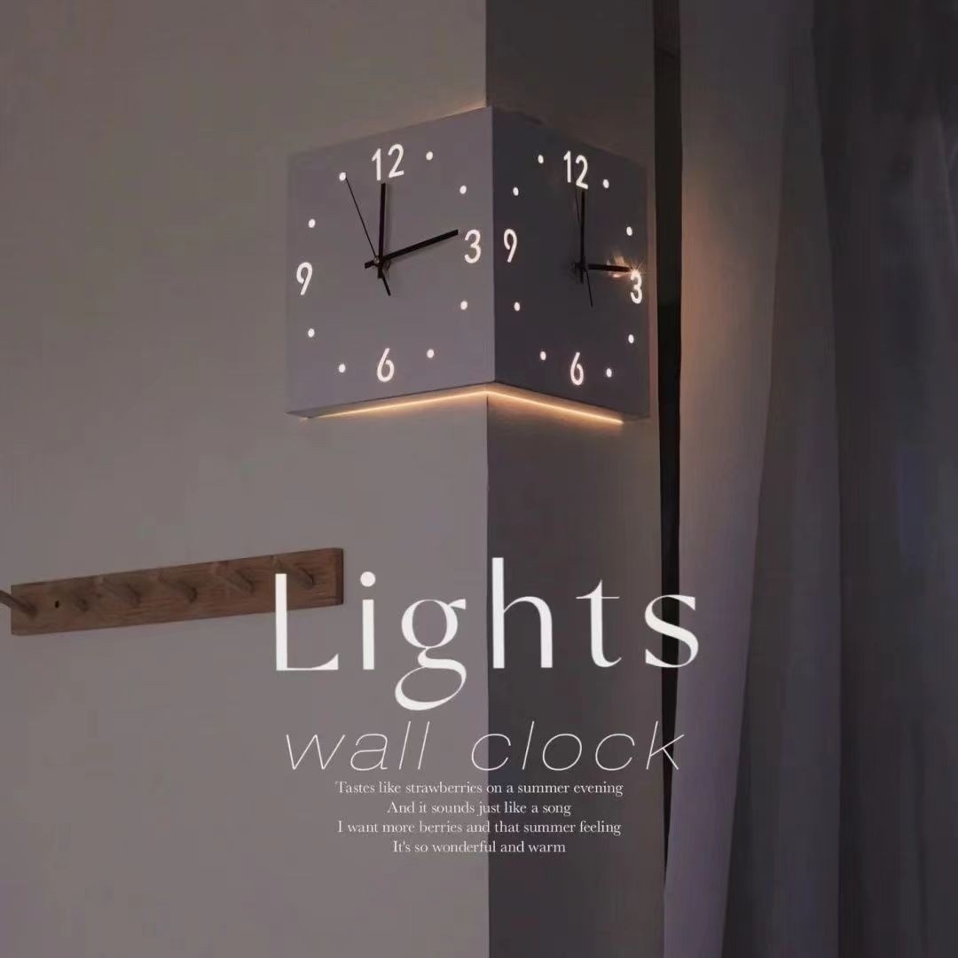Reloj de pared de esquina con Sensor de luz , reloj de pared cuadrado Simple de doble cara con escala de números arábigos, reloj de pared analógico silencioso