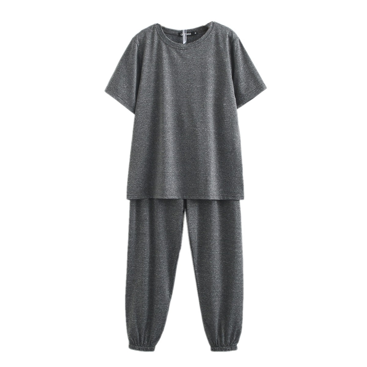 Kvinder sommer hjemmetøj dame todelt sæt ensfarvet kvindelig t-shirt + bukser plus størrelse kvinders sove & lounge  f11-3020