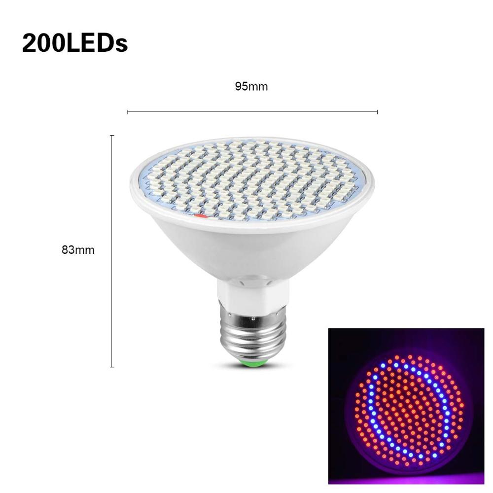 Full spectrum LED Grow Light Bulbs 60 126 200 LED Lamp for Seeds hydro Flower Greenhouse Veg Indoor garden hydroponics E27 220V: 1 Bulb with 200leds
