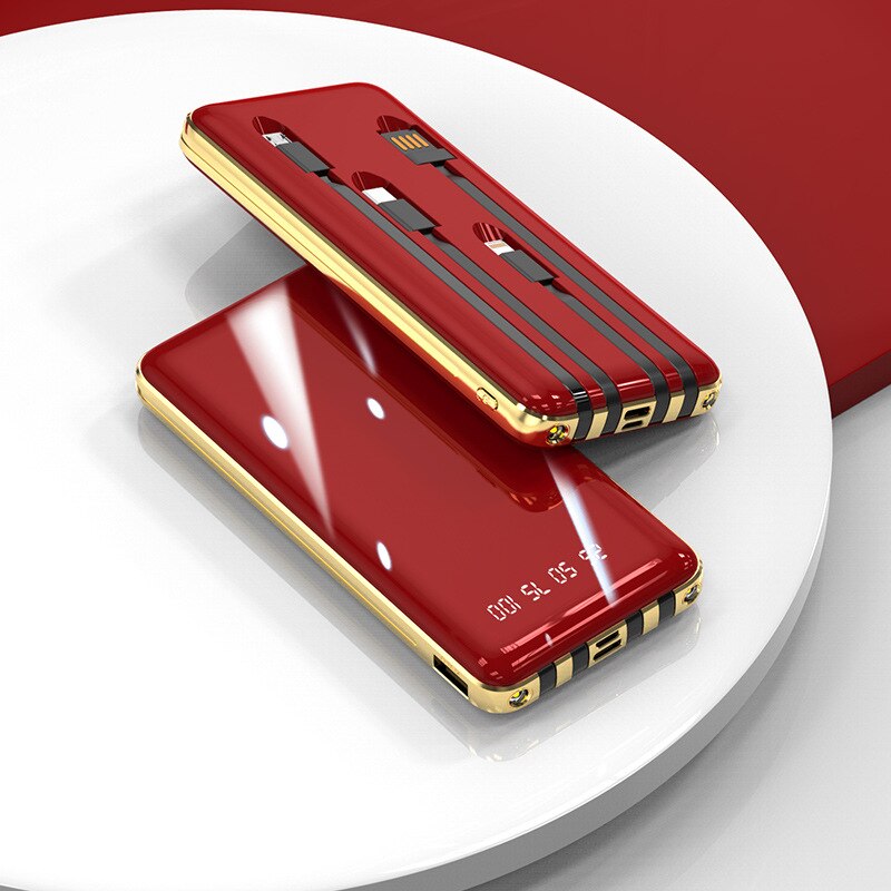 Power bank ultra-thin and compact 20000 mAh with line digital display mobile power mobile phone universal power bank: Red