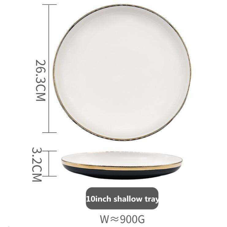 Blue Ceramic Dinner Plate Gold Edge Kitchen Plate Tableware Set Luxury Western Tray Beef Dessert Plate Cake Dish Spoon Bowl 1pc: 26.3 cm Shallow tray