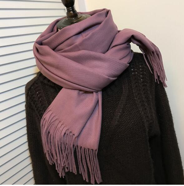 Winter Women Scarf Solid double-side Soft Cashmere Scarves Shawl And Wraps Bandana Female Foulard Tassel: color 2
