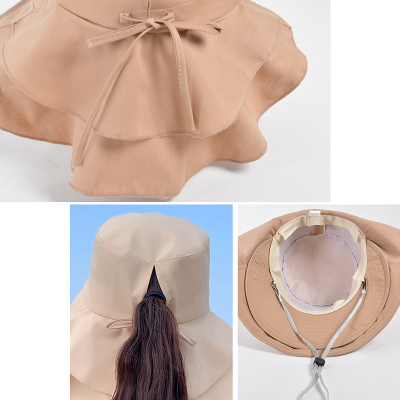 Verão Cor Sólida Bow Tie Bucket Hat para As Mulheres Xaile Integrado Sun Hat Outdoor Anti-UV Pesca Hat Senhoras Praia Caminhadas Hat