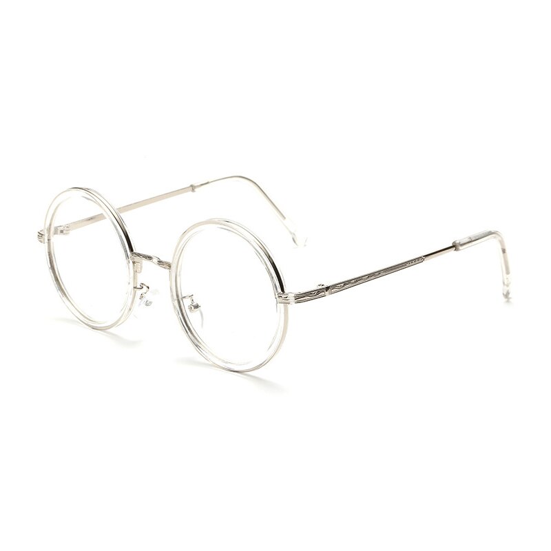 Women Round Reading Glasses Metal Frame Glasses Plain Mirror Male Female Reading Glass: transparent