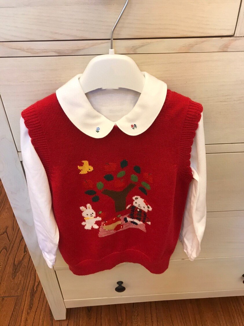Barns vit skjorta bomull bekväm dockkrage tre broderi liten blomma långärmad skjorta