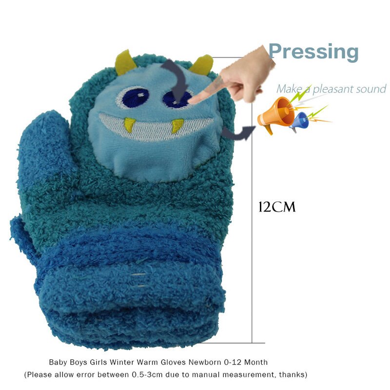 Winter Newborn Thicken Warm Fleece Mittens Horn Sound Cartoon Animal Baby Boy Girl Gloves Velvet Cotton Kids Children&#39;s Gloves