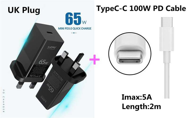 Travel 65W GaN USB C PD MagSaf* Power Adapter Fast Smart Mobile Phone Quick Charger For Laptop Macbook iphone Xiaomi Huawei: UK With TypeC Cable