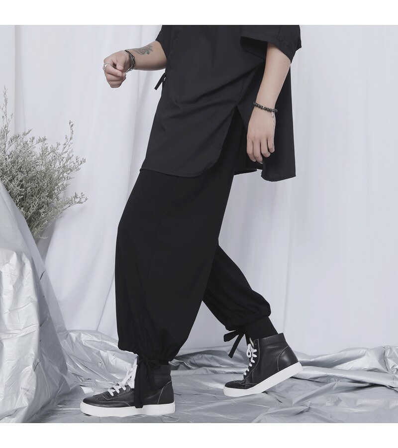Pantalones de pierna ancha para hombre, pantalones holgados de pierna recta, tendencia japonesa Yamamoto, estilista negro oscuro, pantalones cortos punk para hombres