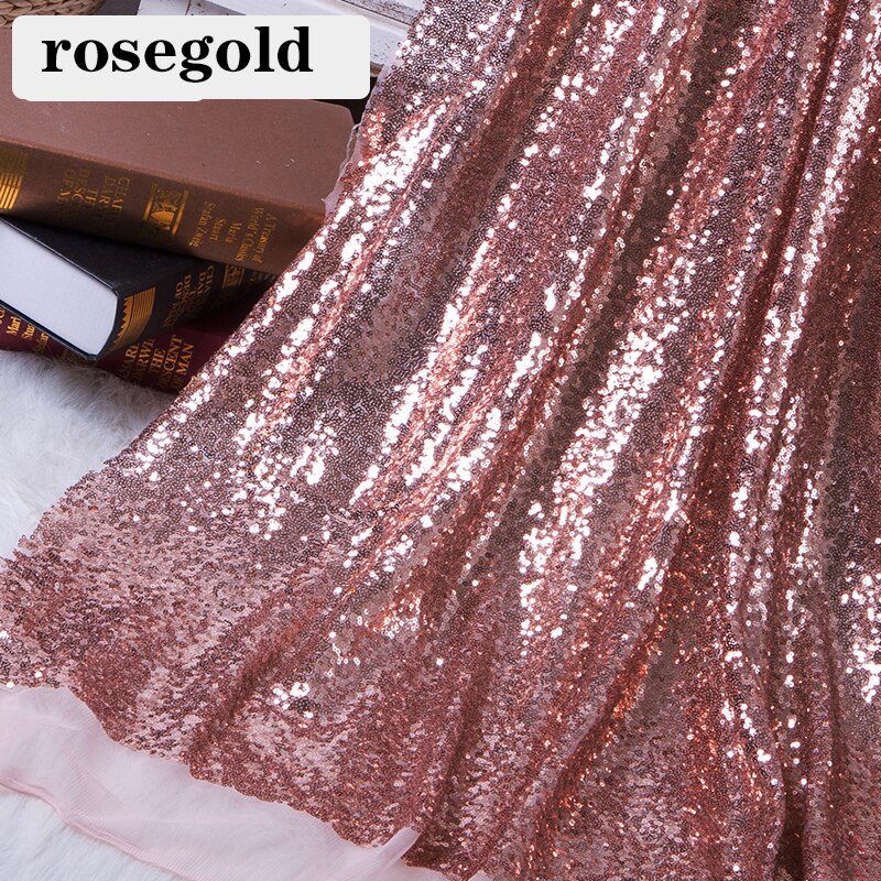 Tela brillante de lentejuelas de 130x50cm, tela brillante de oro rosa, plata, purpurina para decoración de escenario de cumpleaños y de boda, Material DIY: rosegold