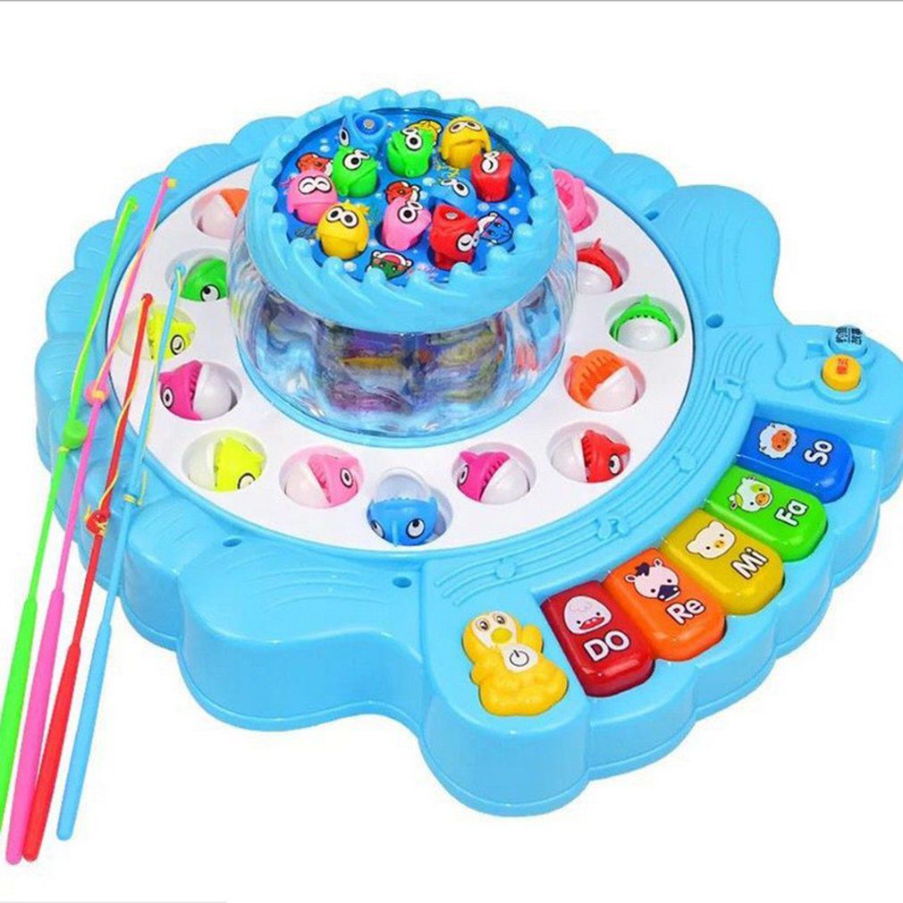 Juego de pesca giratorio Musical para niños, juguetes deportivos para el aire libre, con forma de concha de doble capa: Double Musical Blue