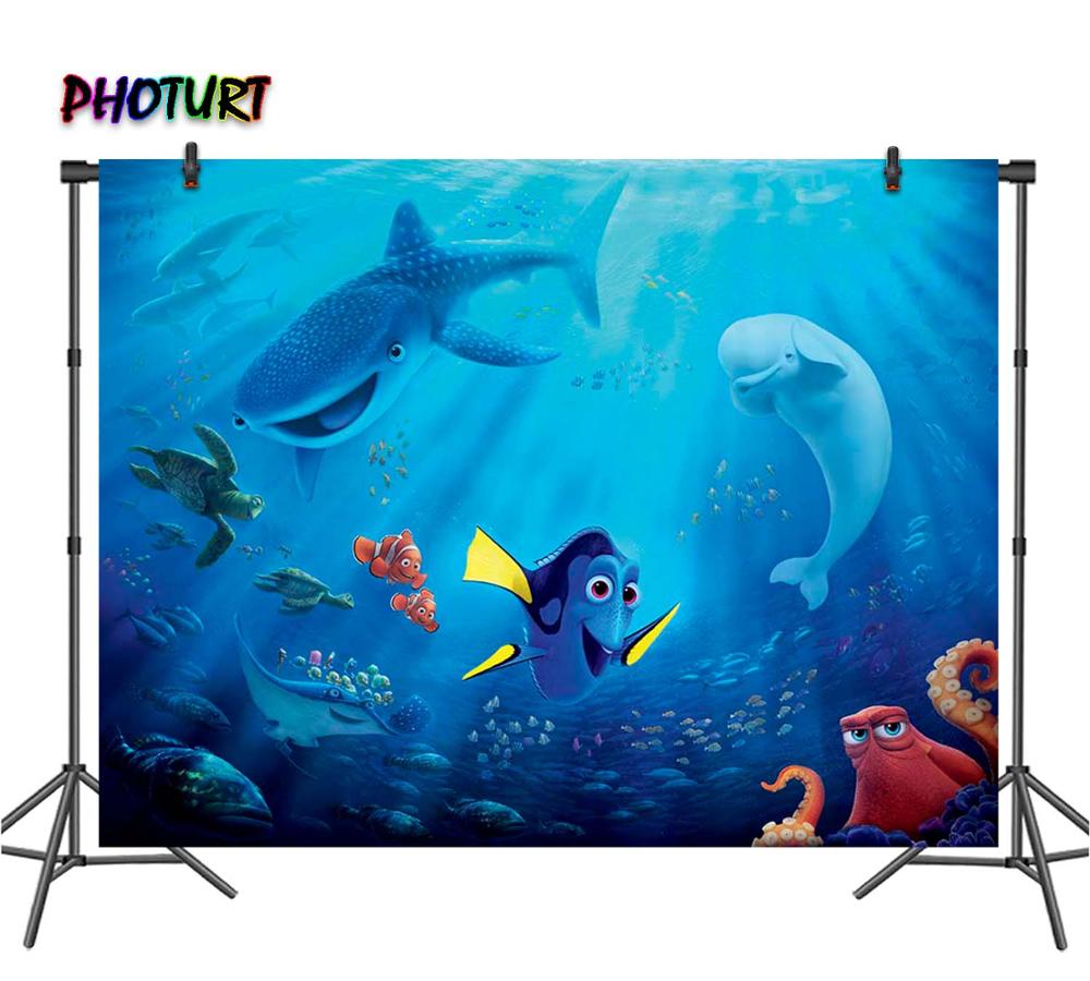 Photurt Vinden Dory Nemo Fotografie Achtergrond Kids Verjaardag Achtergrond Blauw Onderzeese Vis Vinyl Polyester Fotostudio &#39;S Props