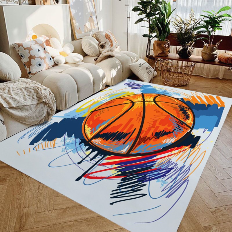 Tapis de sport non ald ball imprimé, football, basket-ball, zone, lavable, entrée, portières, chambre, salon, cuisine, polymères: 122x183cm / Marron
