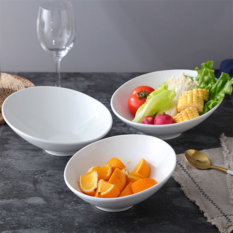 Irregular White Porcelain Salad Snack Bowl Serving Dish Tableware Ceramic Oblique Microwave Oven Rice Noodle Bowl