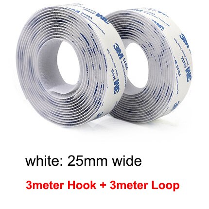 3M/Pair Self Adhesive Hook and Loop Fastener Tape 3M Hook Adhesive Tape Double Sided Sticker Carpet Gripper Pad Wall Mounting: 25mm white