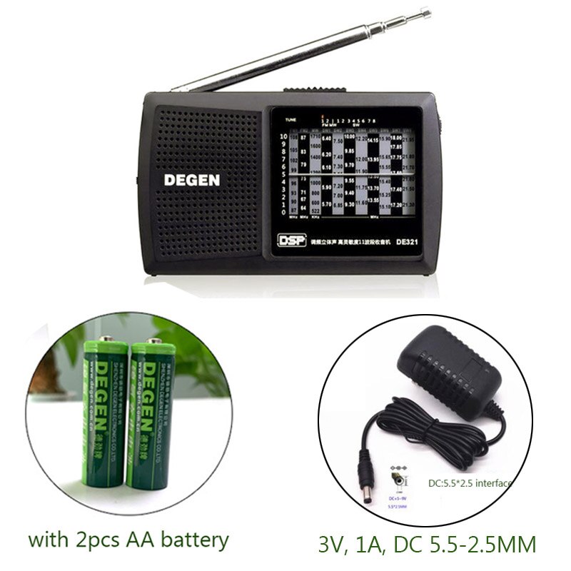 Degen DE321 FM Stereo MW SW Radio DSP World Band Receiver Full band Radio FM: whole set