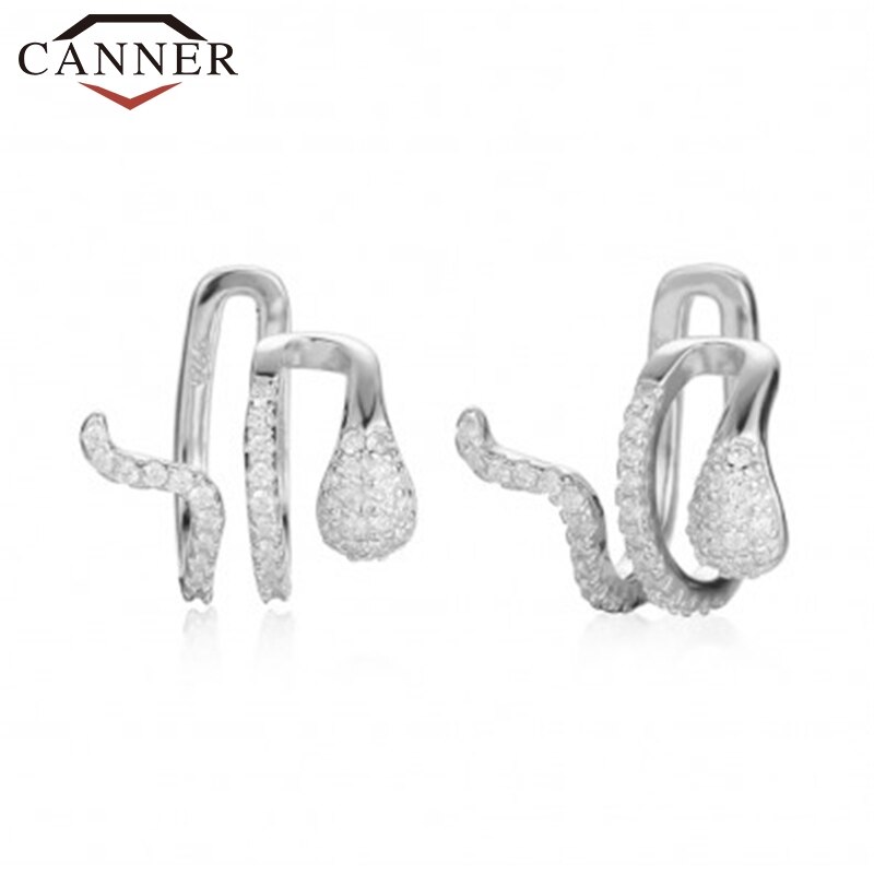 1 Pcs 925 Sterling Zilveren Clip Oorbellen Vrouwelijke Mode Ins Dubbele Oor Clip Fun Animal Snake Zirkoon Geen Oor Gat oor Manchet: silver