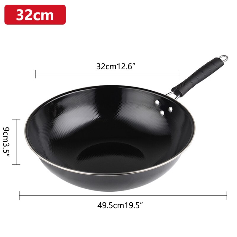 Kitchen Iron Cookeware Chinese Woks Traditionl Handmade Wok Non-coating Cooking Pot Enamel wok Pot Enamel wok Skillet: 32cm