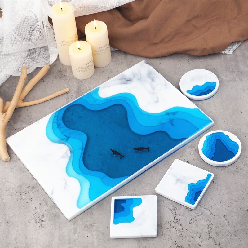 Plateau irrégulier d'égouttage de cristal en résine époxy, bricolage, terrasse d'océan, miroir de paysage, dessous de verre, moule en Silicone