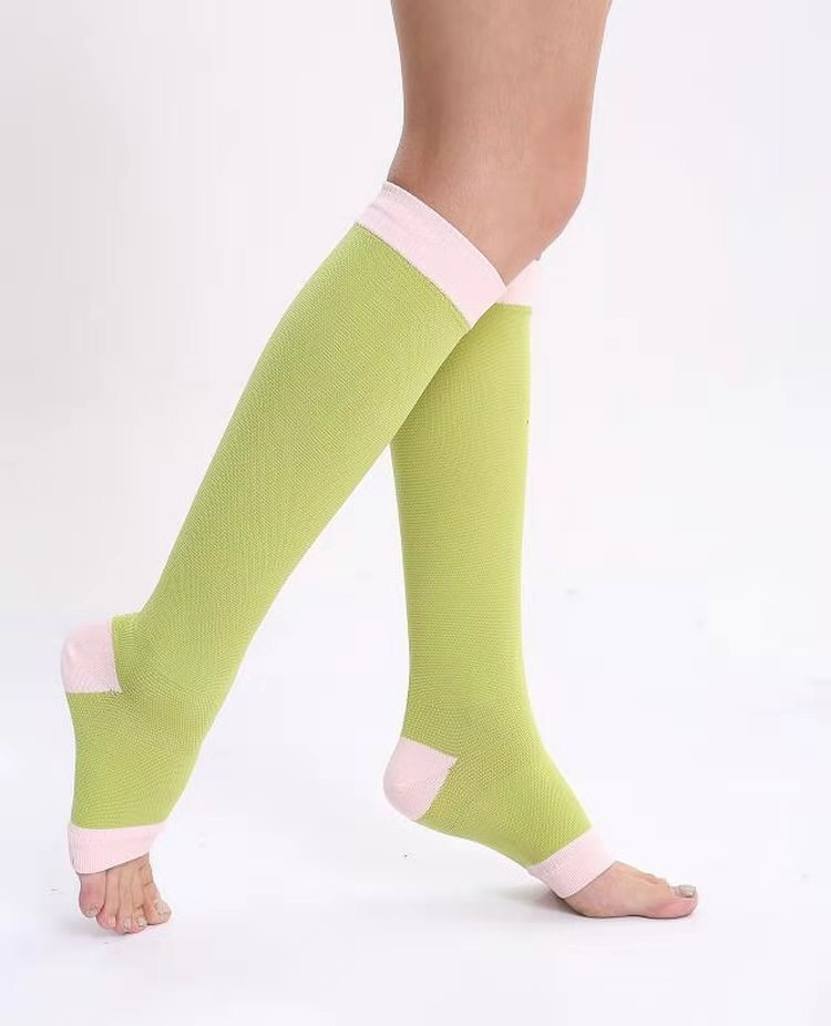Compression Socks Calf Shaping Open Toe Knee High Stockings Compression Socks Fit For Varicose Veins Long Pressure Stockings: Pure Green / S-M