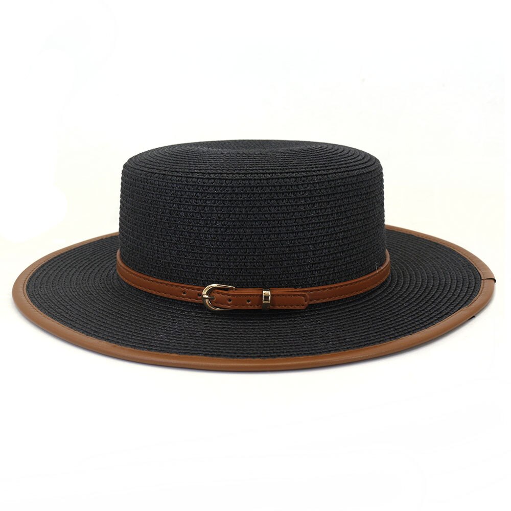 Spring Straw Hat for Women with Flat Brim Hat Wide Brim Fedora Hat with Big Brim Sun Visor Solid Casual Hat: black