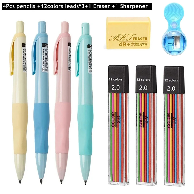 Ensemble de crayons mécaniques dauphin mignon de 2mm, crayon HB pour dessin de charpentier 2.0mm pour dessin, écriture, croquis, fournitures scolaires Kawaii: Rouge