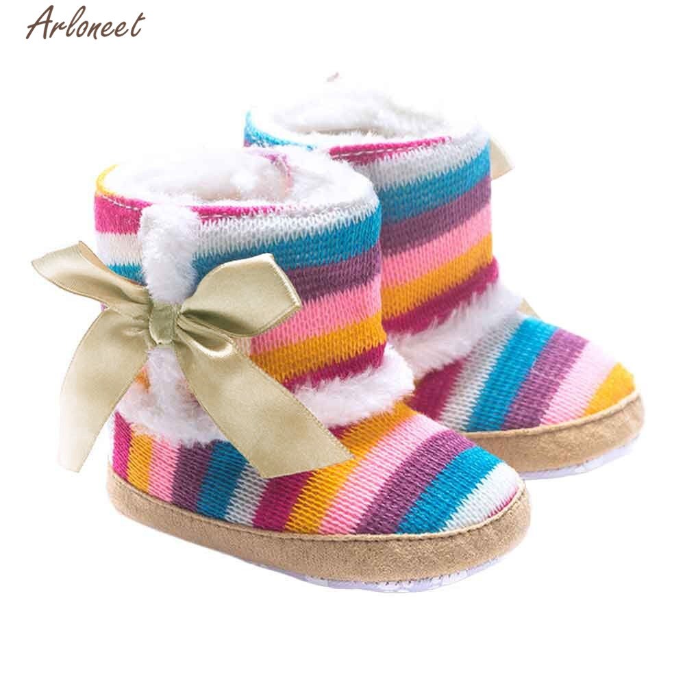 1 Pair Baby Girl Boots Baby Girl Rainbow Bowknot Soft Sole Snow Boots Soft Crib Shoes Toddler Winter Boots Bota Infantil