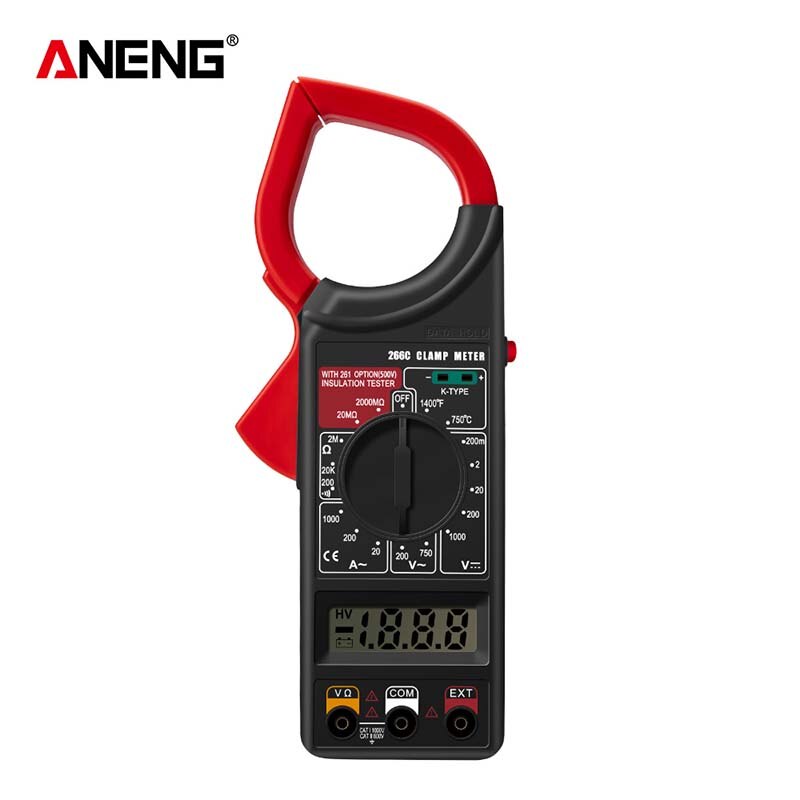 ANENG 266C Digital Current Clamp Meter Buzzer Data Hold Non-contact True RMS AC/DC Multimeter Ohm Ammeter Tester