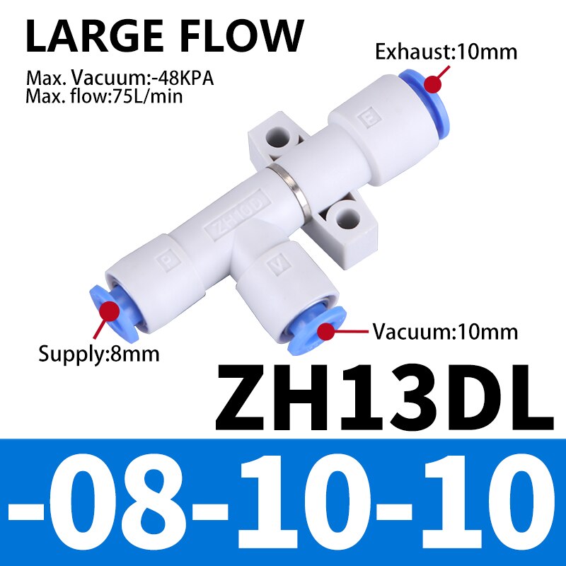 Pneumatic Vacuum Generator ZH05DS ZH05DL ZH07DS-06-06-06 ZH10DL ZH10DS-06-06 ZH13DS-08-10 ZH20D-12-16 01-01-01 Pressure Ejector: ZH13DL-08-10-10