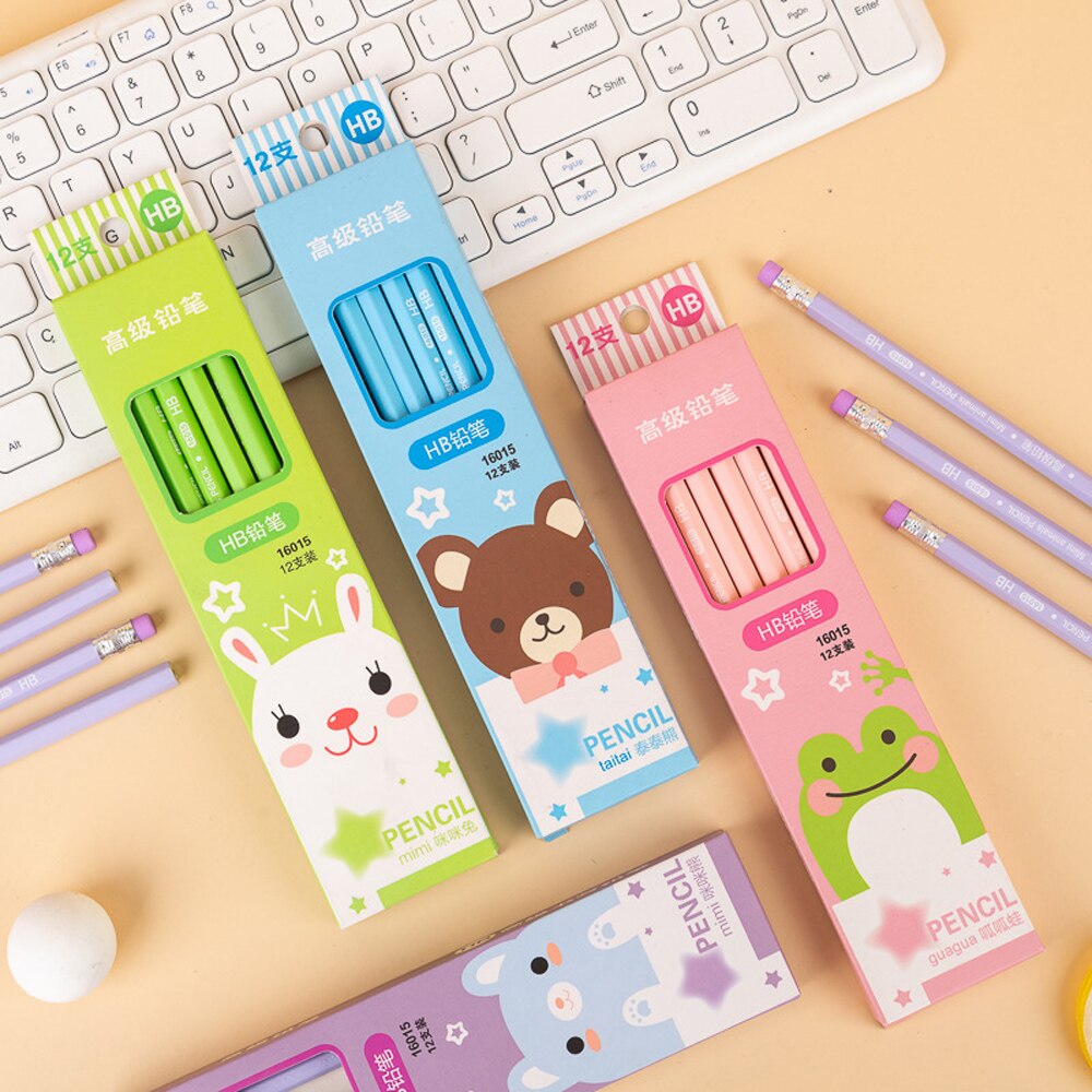 8 Sets Cartoon Wooden Pencil Profession HB Pencil With Eraser Children&#39;s Drawing Pencils School Writing Stationery