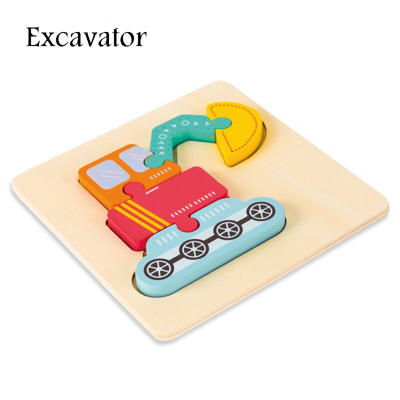 Wooden Puzzle Toys Cartoon Animal Wood Puzzles Cognition Educational Toy Baby Busyboard Smooth No Smell Thicken 3D Jigsaw toy: Excavator