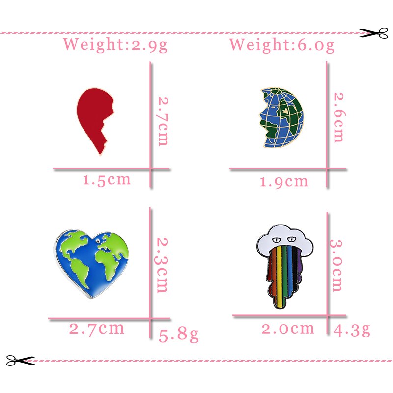 Pflege Erde Grün Broschen Nähte Gebrochen Herz Erde Regenbogen Wolke Emaille Stift Kragen Etikett Stifte Umwelt Abzeichen Schmuck