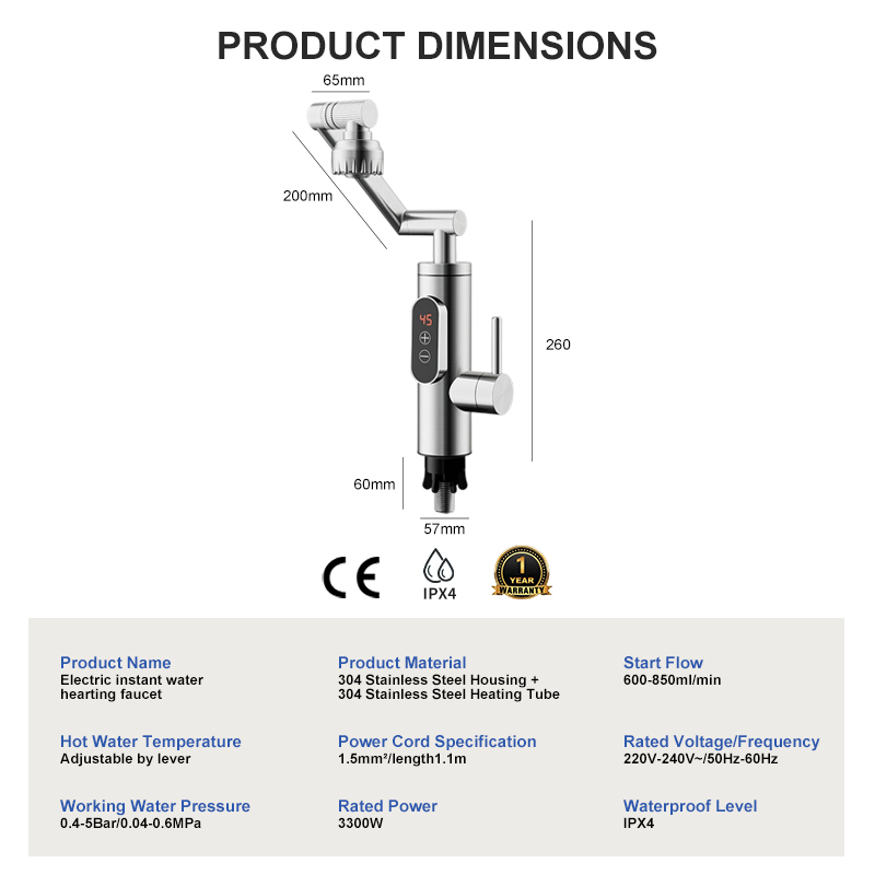 Instant Electric Tankless Water Heater Shower Bathroom Bath Water Heater 220V 3300W Temperature Automatica Household Hotel
