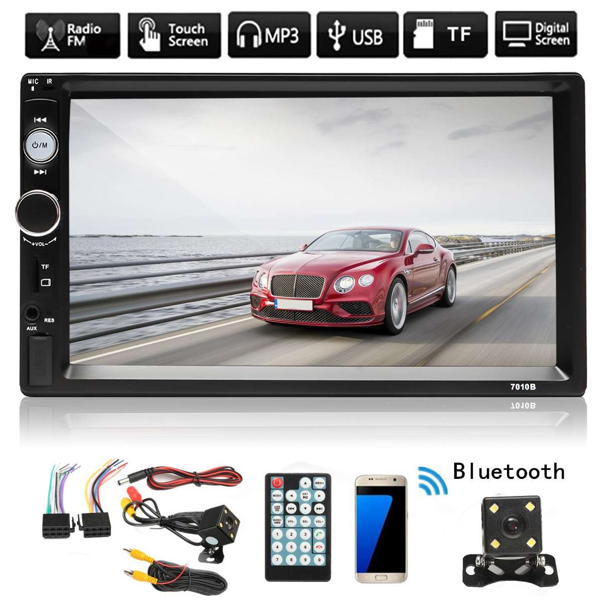 7 Inch 2 Din Auto Fm Stereo Radio MP3 Speler Hd Tft Touch Screen Auto Radio Bluetooth Auto Speler Night vision Achteruitrijcamera