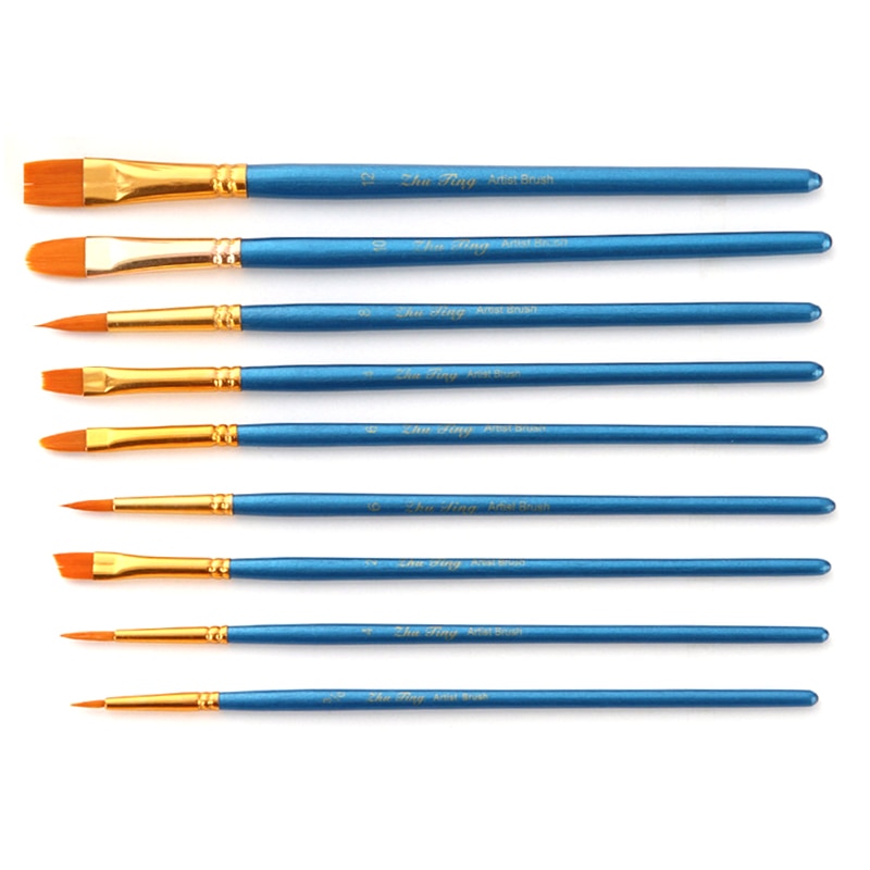 10Pcs 17.5 Cm ~ 19.1 Cm Nylon Tekening Kwast Set Voor Kinderen Kids Haar Olieverf Voor aquarel Acryl Art Leveranties