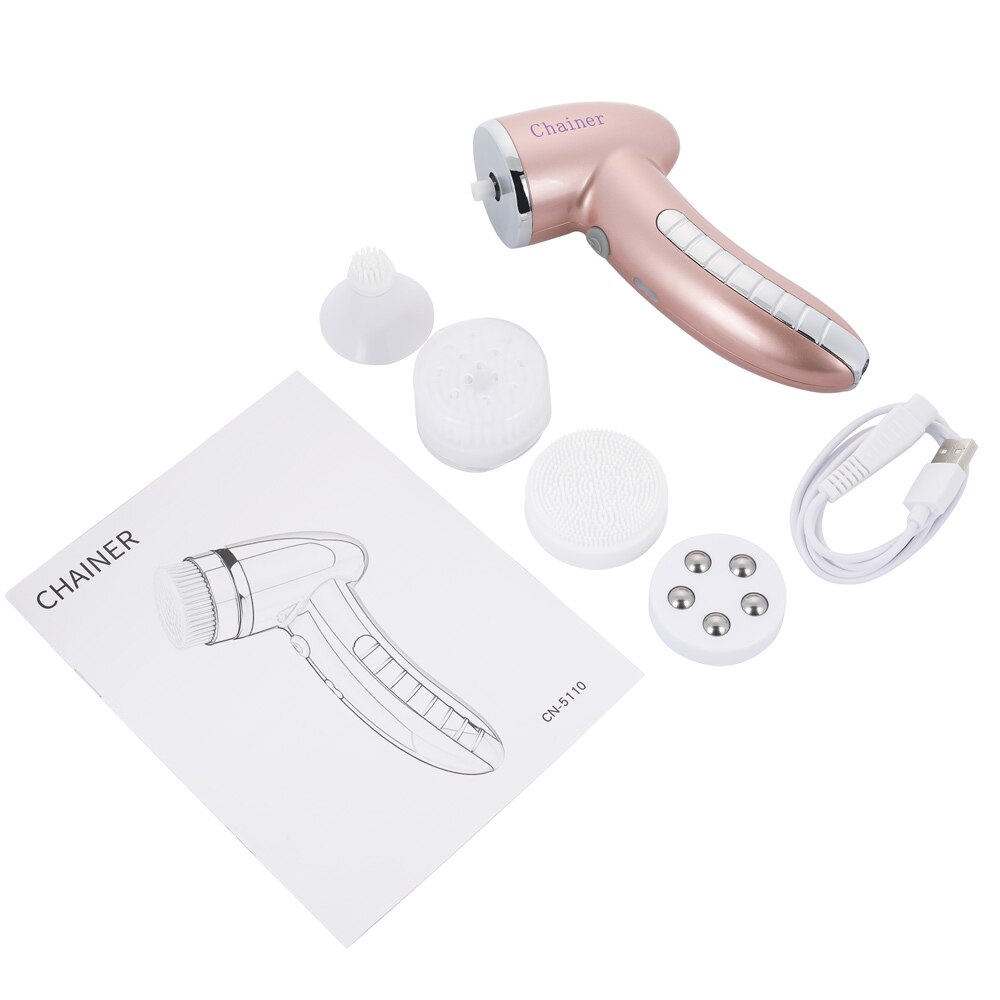 4 in 1 Electric Facial Cleanser Face Cleaning Skin Pore Cleaner Body Cleansing Massage Head Remover Machine Handy Facial Machine: Rose Gold